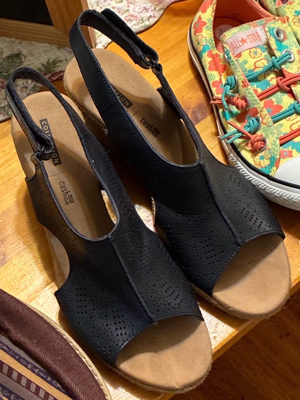 Clarks Navy Perforated Slingback Wedge Sandals